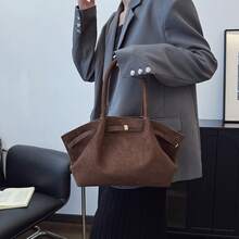 Bolso de mano de gamuza de alta calidad, gran capacidad, versátil y elegante, para ir al trabajo,  al por mayor, novedad 2025 - Café - Ver 2