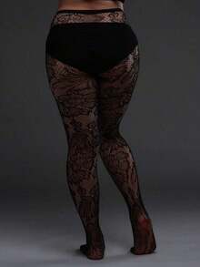 1pc Plus Size Women Fishnet Tights With Leaf Hollow Out Design, Sexy & Fashionable Tights, Suitable For Party, Home, Office And Daily Wear, Black - 白色 - 查看 8