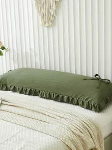 1个军绿色装饰蝴蝶结枕套（不含枕芯），简约清新风格，采用柔软的涤纶面料，适用于主卧、客房、次卧等各种场景，四季皆宜，蝴蝶结装饰，简约清新，长款枕套，触感柔软，卧室装饰，家居必备，热门家居产品 - 軍綠色 - 查看 6
