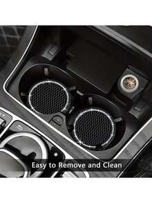 2 Pieces Of Glossy Black Silicone Car Cup Mats, With Crystal Rhinestone Edges – 2.75inch Non-Slip Design, Compatible With Car Cup Holders, A Fashion Accessory Specially Designed For Women And Girls, Car Cup Mats - 彩色 - 查看 8