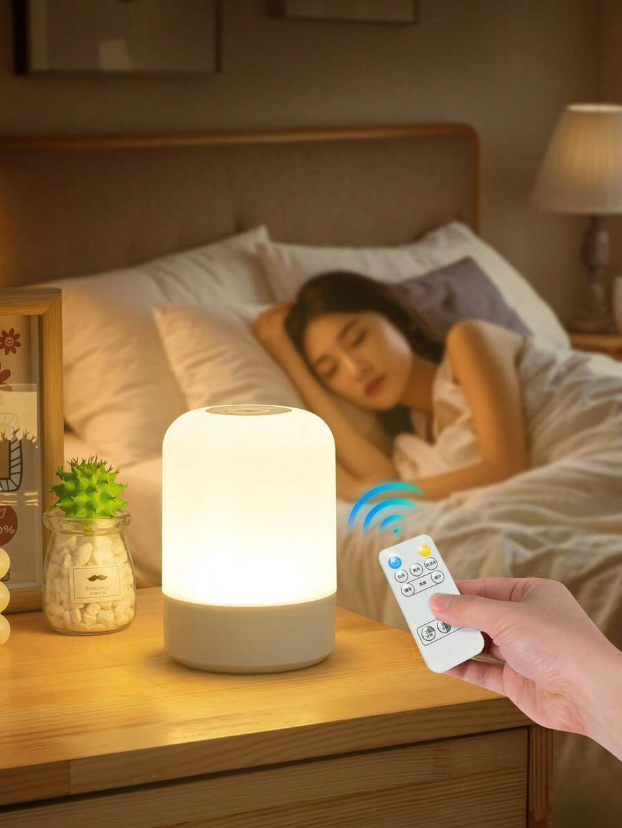 1pc LED Remote Control Night Light, Rechargeable Desk Lamp, Bedroom Bedside Lamp, Touch Sensor For Nighttime Feeding, Eye-Caring Sleep Light
