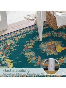 Moderner Boho-Wohnzimmerteppich, Kurzflor, Rutschfest & Waschbar, Weicher Teppich für Schlafzimmer - Ein dunkelgrünes Stück - Übersicht 2