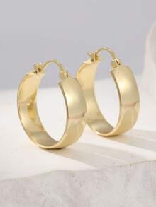 Pendientes de aro dorados minimalistas de moda, pendientes lisos y redondos, accesorio de joyería versátil y exquisita para uso diario - Dorado - Ver 3