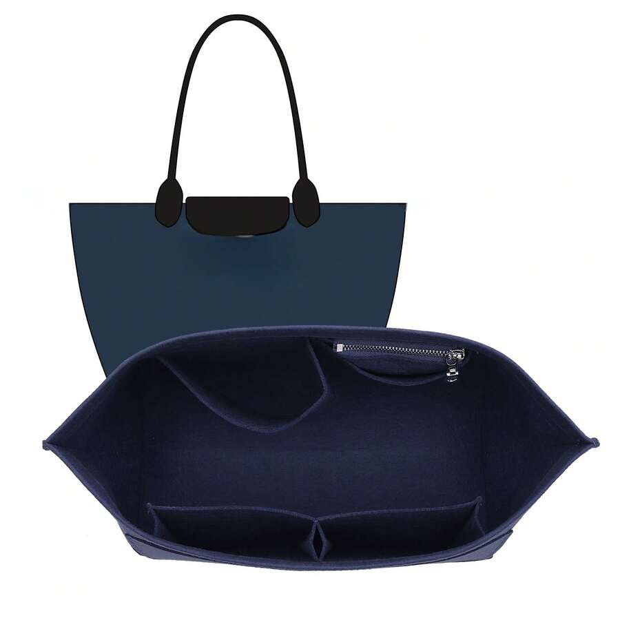 Bolso de mano con forro interior de fieltro organizador, bolso con múltiples bolsillos con cremallera