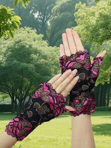 Spitzenhandschuhe für Frauen, atmungsaktive dünne Halbfingerhandschuhe, sommerliche Mode kurze fingerlose Touchscreen-Handschuhe, Hohldesign zum Abdecken von Narben, geeignet zum Teetauchen - Einheitsgröße - Übersicht 7