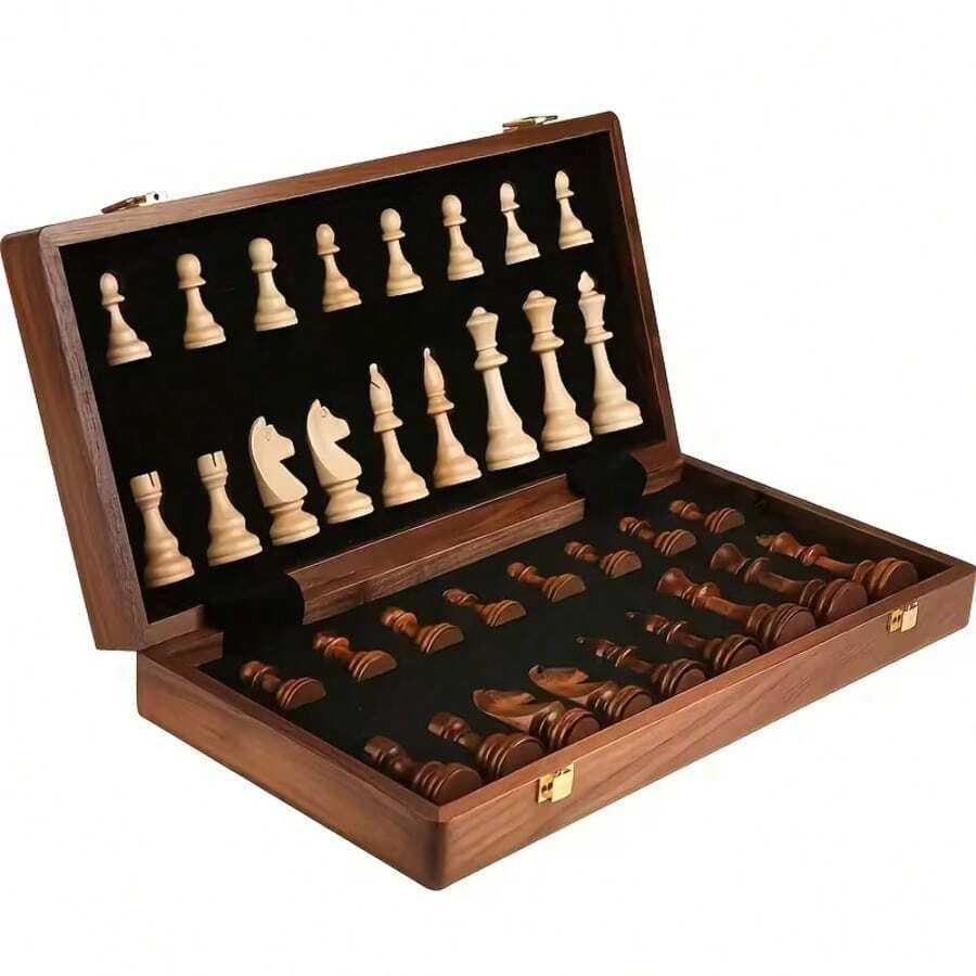 Juego de ajedrez profesional plegable, empaquetado en elegante caja de regalo, juego de mesa portátil adecuado para ajedrez y damas, simula 33 escenarios diferentes