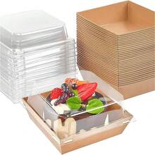 20个（20个盒子+20个盖子）棕色方形蛋糕盒，带盖，适用于三明治、面包、零食、饼干、水果蛋糕和瑞士卷。 - 棕色 - 查看 1