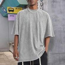 3pcs Men's Cotton T-Shirts Oversized Unisex Short Sleeves Casual Loose Wash Solid Basic Tee Tops - 米色+黑色+灰色 - 查看 6