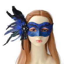 Couple Masks - Shiny Metal Wire Raspberry Crystal Venetian Mask, Men's Masquerade Mask (Handmade Mask, Line Drawings May Have Slight Variations But Won't Affect Usage) - Blue 02 - View 6