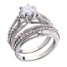 2pcs Luxury Zirconia Inlaid Silver Alloy Fashion Ring Set, Suitable For Women's Daily Wear - Silver - View 3