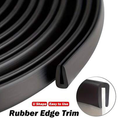 1m/3m/5m Self-Adhesive U-Shaped Rubber Edging, Rubber Edge Trim, 16mm Wide U-Shaped Slot Edge Trim, Car Door Seal Strip, Automotive Adhesive Weatherstrip, Noise Insulation, Metal Edge Protector, U-Shaped Gasket, Black