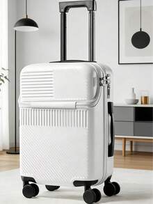20in Front Opening Multi-Purpose Carry-On Suitcase, Side Hooks, Wet-Dry Separation, Large Capacity Luggage For Business & Graduation Trips - White - View 3