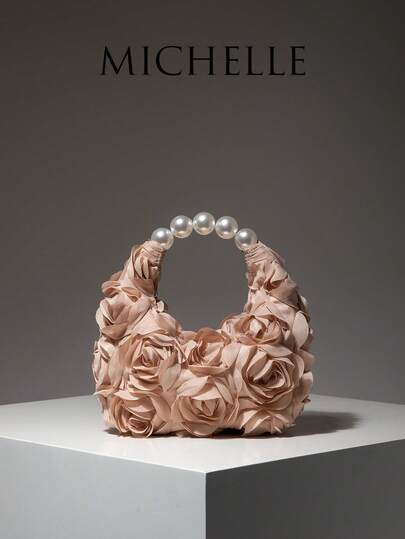 Women's Floral Pearl Handbag, Suitable For Evening Party Dress, Ball Gown, Wedding Accessories, Elegant Ladies Wallet, Women's Gift (Random Pattern)