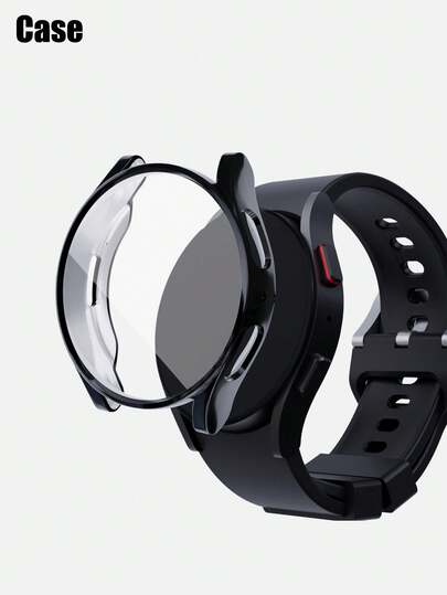 1pc Men Women Black Fashionable Casual Soft TPU Anti-Scratch 2 In 1 Plating Smart Watch Case & Screen Protector, Compatible With Galaxy Watch Case 40mm/44mm, For Galaxy Watch 5/6/7, Intelligent Watch Case Accessories Shockproof Protective Cover
