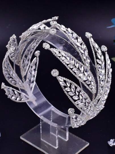 1pc Shiny Crystal Bridal Headband, Rhinestone Leaf Decor Women Hair Accessory, Suitable For Wedding, Party, Easter