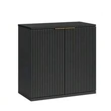Modern Storage Cabinet With Pleated Front And Metal Handle, Multifunctional Sideboard Cabinet For Living Room & Bedroom, Natural Light Wood Decor, Black, 60x30x70 Cm - Black - View 7