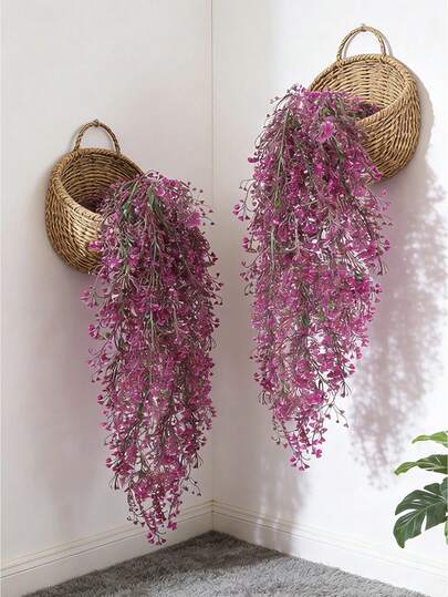Kmitang Cây treo tường nhân tạo 80cm, lá liễu chuông vàng giả, hoa giả mây nhiệt đới giống thật, dùng trang trí nhà cửa và sân vườn (không kèm chậu), 1 cây.