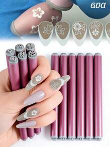 6件套花朵造型美甲印章笔套装（雏菊/蝴蝶/玫瑰/花瓣美甲彩绘笔）DIY专业美甲工具 - 藍色 - 查看 7