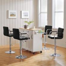 Barstools Set Of 2, Modern Height Adjustable Swivel Bar Chairs, Faux Leather Counter Stools With Backrest And Footrest - Black With Armrest - View 2