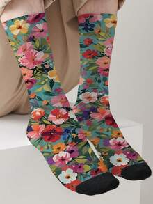 母亲节主题360度印花单双装袜子——新颖艺术插画袜子，时尚百搭的男女通用街头服饰，潮流达人和艺术青年的完美之选 - 彩色 - 查看 2