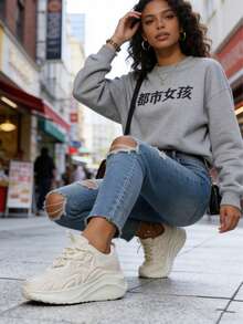 Elevated Beige Platform Sneakers – Add Height & Style Without Heels - 米色 - 查看 2