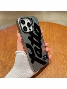 Una funda protectora de teléfono tpu con carcasa de teléfono inteligente IMD impresa con el patrón de la palabra patta para Apple 16 / 15 / 14 / 13 / 12 / Plus / Pro / Max - Negro - Ver 5
