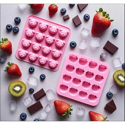 1 pieza de molde de silicona hecho a mano para jabón, serie animal, molde de cabeza de cerdo con 16 dientes, adecuado para pasteles, gelatinas y pudines, regalos del Día de la Madre, artículos para mamá, suministros de repostería