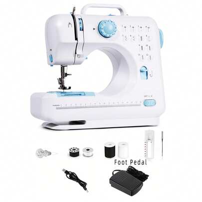 Manovix 12种缝纫模式迷你电动缝纫机 | 便携式全套缝纫工具，含脚踏板、剪刀、尺子、线、梭芯 | 适合初学者、家庭使用、DIY手工、快速修补 | 圣诞节、生日、青少年、手工爱好者、初学者的完美礼物 | 节日礼盒、母亲节、送给女儿、朋友、缝纫爱好者、乔迁之喜、创意礼物