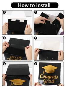 1pc Graduation Paper Card Box, 2026 Graduate Card Gift Box, Graduation Congratulations Message Card Box, Ballot Box, Suggestion Card Box, Graduation Voting Game Supplies, Graduation Congratulations Party Decoration, Graduation Party Supplies, Graduation Gift, Black & Gold Decoration - Black Gold - View 6