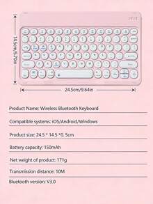 AKKHOO Teclado inalámbrico mini silencioso con tapa redondeada, ultra delgado de 10 pulgadas, recargable y silencioso, compatible con computadora, teléfono y tableta - Rosa - Ver 8
