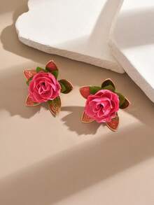 1 Pair Bohemian Cute 3D Fabric Flower Earrings For Women - Multicolor - View 4
