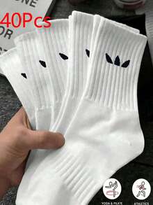 40双/30双/24双装男女通用舒适运动袜，男士长袜适合运动和训练，女士长袜适合休闲和商务穿着，抗菌、柔软、黑白配色、防臭、吸湿排汗、轻便舒适，适合秋冬季节穿着，20双/10双/8双/6双/4双/2双套装，秋季款 - 彩色 - 查看 50