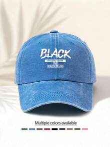 1pc Washed Baseball Cap With "BLACK" Print, Retro American Style Minimalist Casual Fashion, Unisex Essential Versatile Baseball Cap Suitable For All Ages - Washed Cap - View 2