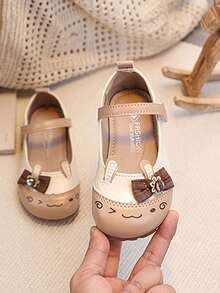 1 Pair Cute Rabbit Bow Princess Shoes For Toddler Girls, Soft Sole Anti-Slip Baby First Walking Shoes - Khaki - View 1