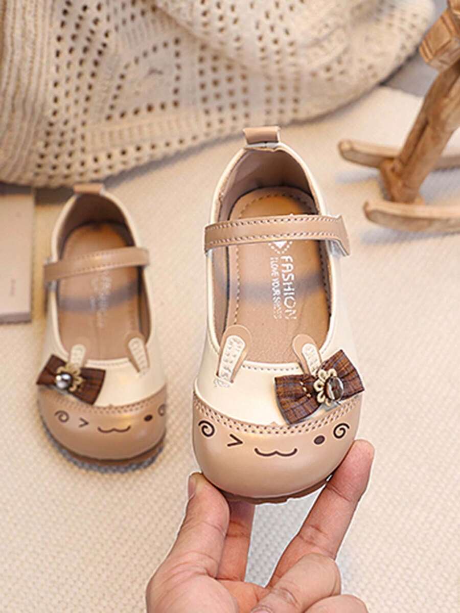1 Pair Cute Rabbit Bow Princess Shoes For Toddler Girls, Soft Sole Anti-Slip Baby First Walking Shoes - Khaki - View 1