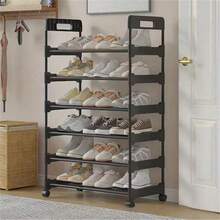 Wheeled Multi-Tier Shoe Rack - Compact Design, Sturdy Metal Frame In Black & White, Suitable For Entryway, Apartment, Dorm - Easy Assembly, No Electricity Needed, Minimalist Storage Solution | Movable Structure, Shoe Organizer - View 2
