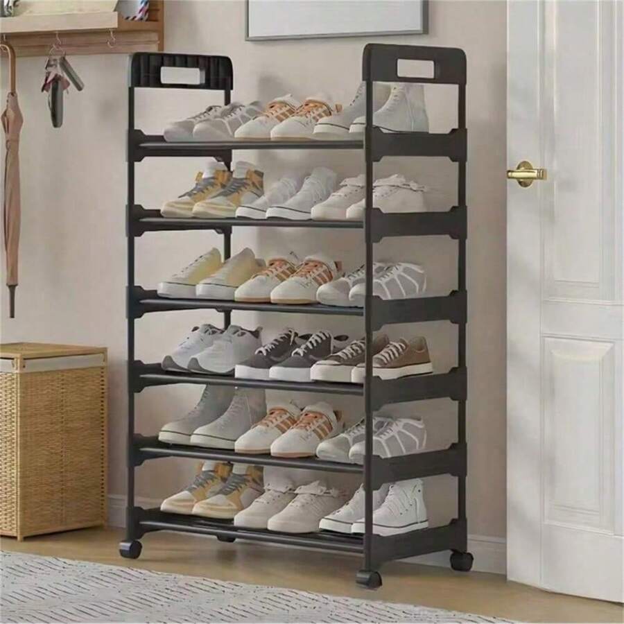 Wheeled Multi-Tier Shoe Rack - Compact Design, Sturdy Metal Frame In Black & White, Suitable For Entryway, Apartment, Dorm - Easy Assembly, No Electricity Needed, Minimalist Storage Solution | Movable Structure, Shoe Organizer