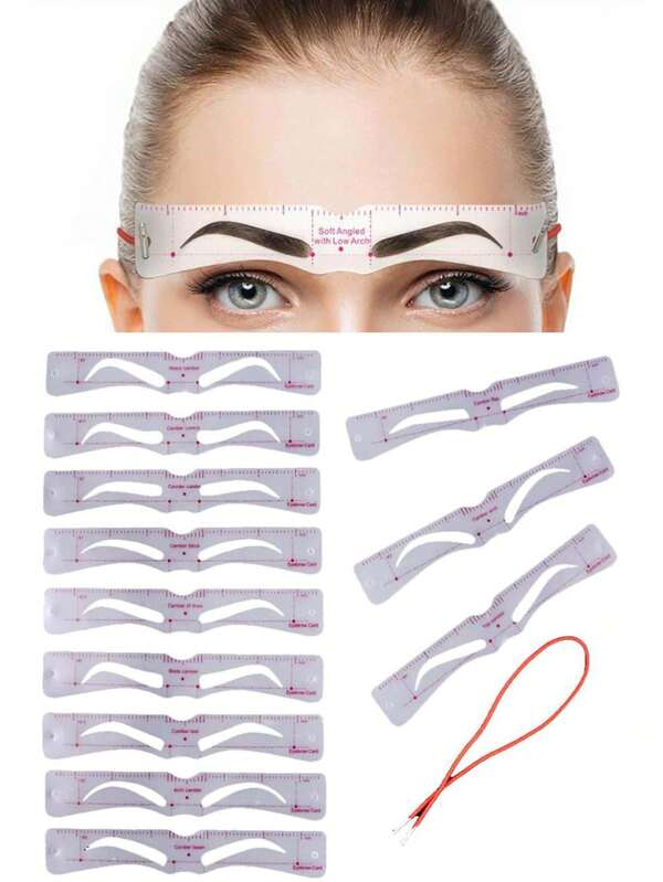 12pcs Silicone Connected Eyebrow Stencil Kit, Beginner Eyebrow Shaping Template, OPP Bag Packaging