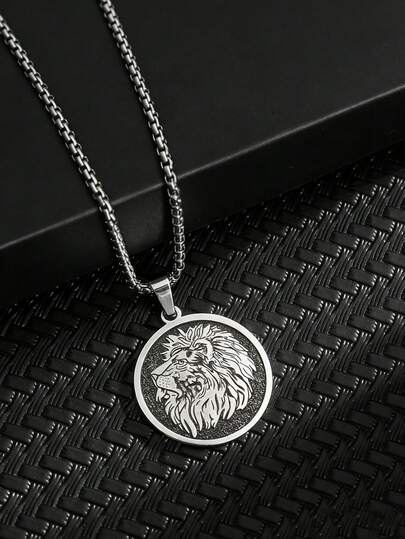 1 pieza Collar con colgante de león feroz con estilo Y2K de moda, collar unisex de acero inoxidable adecuado para uso diario, festivales y citas, gran regalo para amigos