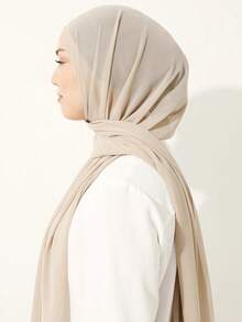 1pc Women Abaya Accessories Solid Color Chiffon Scarf Simple & Fashionable Wrap Accessories Women Soft Hijab,Women - 杏 - 查看 4
