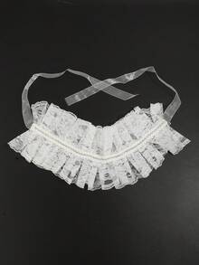 1pc Fashion Lace Flower Hollow Faux Crystal Detachable Collar, Versatile For Casual, Party, Banquet Matching - White - View 4