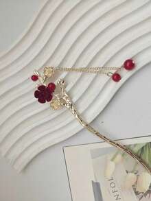 1pc New Chinese Style Tassel Flower Hair Clip, Elegant Bun Hairpin For Hanfu And Cheongsam, Headpiece, Hair Styling Pins - Multicolor - View 5