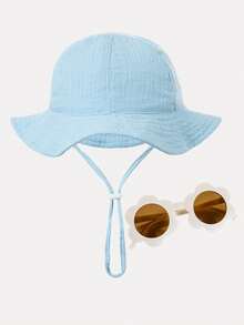 Bộ 2 mũ chống nắng cho bé kèm kính, mũ chống nắng thoáng khí nhanh khô đa năng cho trẻ em, mũ tai bèo đi biển cho bé. - Bộ mũ và kính cho trẻ em - Xem 10