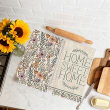 MEMNUN 2入組復古野花Home Sweet Home文字印花廚房毛巾 15.75*23.62in(40*60cm)/ 17.71*27.56in(45*70cm) 柔軟超細纖維材質 洗碗布 刷盤布 手巾 廚房浴室日常家居裝飾 適合廚房與餐廳裝飾 全季節適用 - 彩色 - 查看 6