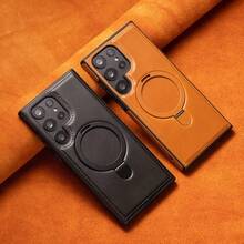 1个高级商务PU皮革手机壳，兼容三星Galaxy S26 Ultra/S25 Ultra/S24 Ultra，兼容 17 Pro Max，带磁吸金属折叠支架、无线充电和全方位保护。 - 黑色 - 查看 8