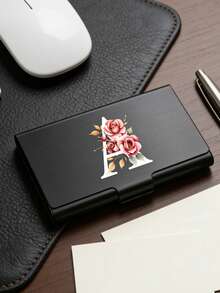 Thick Aluminum Alloy Postcard Box With Red Flowers And White Letters A-Z Printed On It,Thick Aluminum Alloy Postcard Box, Large Capacity Unisex Card Case | Custom Initial Gift For Friends, Colleagues, Boss, Boyfriend, Girlfriend | Travel Essential - Multicolor - View 4