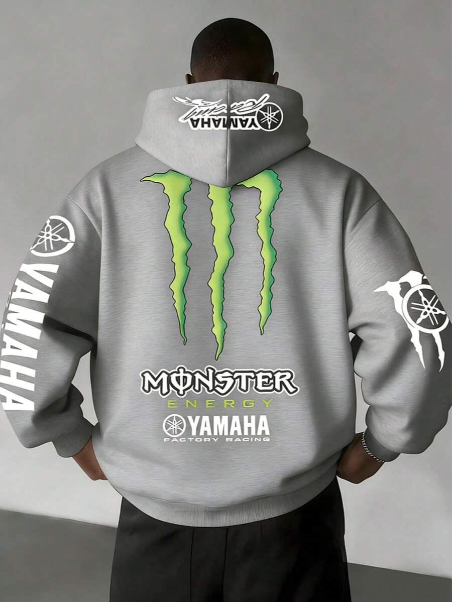 Unisex Retro Racing Claw Print Hoodie, Featuring Bold Front And Back Graphic Designs With Racing-Inspired Claw Marks And Vintage Moto Racing Emblems, Complemented By Sleeve Accents, Available In Classic Navy And Versatile White, Blending Streetwear Edge, Retro Motorsport Aesthetics, And Casual Comfort, Crafted From Soft And Breathable Fabric With A Relaxed Fit Ideal For Daily Wear, Street Outings, And Racing Fan Gatherings, Perfect As A Gift For Motorsport Enthusiasts, Street Style Lovers, And Anyone Embracing Nostalgic Racing Vibes, Offering A Unique And Compliant Design That Captures The Spirit Of Racing Culture Without Any Trademarked Elements, Making It A Standout Piece For Your Wardrobe Or Online Store. - 灰色 - 查看 1