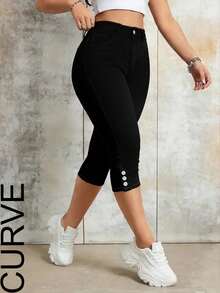 Women's Plus Size Mid-Waist Stretch Cropped Denim Jeans - Black - View 1