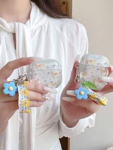 Cute Blue Kitten Style 4/3 Earphone Protective Case, Silicone Soft Cover With Chain Pendant Compatible With Apple Wireless Bluetooth 2 Pro - Baby Blue - View 5