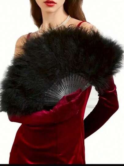 1 Piece Of Retro Fur Fan, Suitable For Decoration At Wedding Parties, Bridal Parties, As A Bridal Gift, As A Photography Prop, A Folding Hand Fan In The Style Of The 1920s, Applicable For Clothing, Dancing, Tea Parties, And Wedding Decorations.